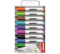 Kores - Coloured Whiteboard Marker Pens - K-Marker XW1, Round Tip with Low-Odour Ink - Dry Wipe Marker Pens - School Supplies, Office Supplies - Pack of 10 Assorted Colours