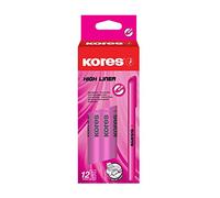Kores - Fine Pink Fluorescent Highlighter Pens - High Liner, Water Based-Ink Highlighter Pen Set with Ergonomic Shape, 1-4mm - Stationery Supplies, Office Supplies - Set of 12