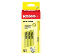 Kores - Fine Yellow Fluorescent Highlighter Pens - High Liner, Water Based-Ink Highlighter Pen Set with Ergonomic Shape, 1-4mm - Stationery Supplies, Office Supplies - Set of 12