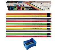 Kores Funcils Neon Writing Pencils, BLACK Bonded Dark Lead Pencils, Pack of 10, Wood Eraser Tip Pencils Sharpener Pack, Ideal for School Office Home Use