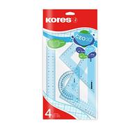 Kores Geometry Set for School - 30cm Ruler, Protractor & Set Squares (4 PCS GEO30) - Maths Geometry Kit, Back to School Supplies, Student Ruler Set, Assorted Colours