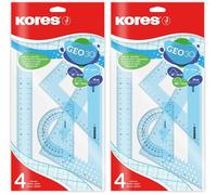 Kores Geometry Set for School - 30cm Ruler, Protractor & Set Squares (4 PCS GEO30) - Maths Geometry Kit, Back to School Supplies, Student Ruler Set, Assorted Colours (Pack of 2)