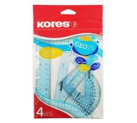 Kores - Geometry Set in Random Assorted Colours - GEO15 Protractor, Triangle and Ruler Set - Back to School Supplies, Geometry Sets, School Ruler - 4 Pcs in Polybag