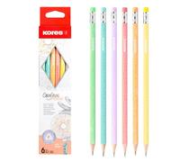 Kores Grafitos Pencils Set - Pastel Coated, HB, Soft, Triangular - Drawing Pencils, Pack of 6 with Rubber