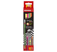 Kores - Graphite Pencils Set - Grafitos Neon Pencils, HB, Soft, Triangular - Drawing Pencils, HB Pencils, Pencil Set, Art Supplies - Pack of 12 Pencils with Rubber