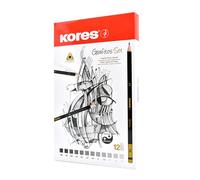 Kores - Graphite Pencils Set with End Dipped - Grafitos Pencils in Different Grades, Soft, Triangular - Drawing Pencils, HB Pencils, Pencil Set, Art Supplies, Office Supplies - Metal Box of 12