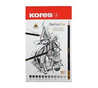 Kores - Graphite Pencils Set with End Dipped - Grafitos Pencils in Different Grades, Soft, Triangular - Drawing Pencils, HB Pencils, Pencil Set, Art Supplies, Office Supplies - Metal Box of 12