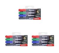 Kores - K-Marker XP1: Coloured Permanent Marker Pens, Round Tip with Waterproof and Low-Odour Ink, for All Surfaces, Pack of 12 Assorted Colours