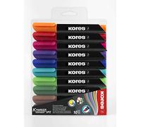Kores K-Marker XP2 Coloured Permanent Markers - Waterproof Chisel Tip with Low-Odour Ink for All Surfaces Including Plastic, Metal and Card, Pack of 10