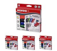 Kores - K-Marker XW1: Coloured Whiteboard Marker Pens with Round Tip, Dry Wipe and Low-Odour Ink, School and Office Supplies, Set of 4 Assorted Colours + 1 Magnetic Eraser (Pack of 4)
