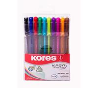 Kores - Coloured Pens - Ballpoint Pens, 1 mm Medium Point Biro with Smudge-Proof Ink, Triangular Shape - Office Supplies, School Stationery, Revision Supplies - Pack of 10 in Assorted Colours