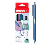 Kores Klick Vintage Retractable Ballpoint Pen - Blue Ink - Ergonomic Triangular Barrel - Semi-Gel Ink for Smooth Writing - Timeless Barrel Colours (Grey, Green, Purple, Blue) - Medium Tip - Pack of 12