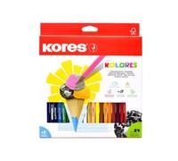 Kores - Kolores, 24 Triangular Shape Colouring Pencils - Coloured Pencils with Soft Lead, FSC Wood - Revision Supplies - Set of 24 Assorted Colouring Pencils in Carton Case with Sharpener