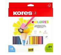 Kores - Kolores, 24 Triangular Shape Colouring Pencils - Coloured Pencils with Soft Lead, FSC Wood - Revision Supplies - Set of 24 Assorted Colouring Pencils in Carton Case with Sharpener