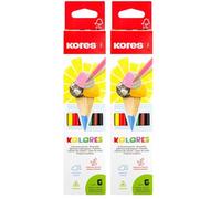 Kores - Kolores, 6 Triangular Shape Colouring Pencils - Coloured Pencils with Soft Lead, Triangular Shape, FSC Wood - Back to School Supplies - Set of 6 Assorted in Carton Case (Pack of 2)