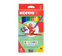 Kores - Kolores Jumbo: 12 Thick Coloured Pencils for Kids with Soft Lead, Triangular Shape, Sharpener Included, Set of 12 Assorted Colours, 12 Count (Pack of 1)