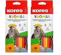 Kores - Kolores Kromas, 12 Triangular Shape Colouring Pencils - Coloured Pencils with Soft Lead, Triangular Shape - Set of 12 Assorted Colouring Pencils in Carton Case (Pack of 2)