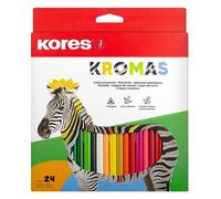 Kores - Kolores Kromas, 24 Triangular Shape Colouring Pencils - Coloured Pencils with Soft Lead, Triangular Shape - Back to School Supplies - Set of 24 Assorted Colouring Pencils in Carton Case