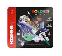 KORES - Kolores Selection, 24 Triangular Shape Colouring Pencils - Coloured Pencils with Soft Lead, Triangular Shape, FSC Wood - Back to School Supplies - Set of 24 Assorted in Metal Case