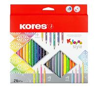 Kores - Kolores Style: 26 Coloured Pencils for Kids, Beginners and Adults, Metallic and Neon Shades for White, Dark and Craft Paper, School Supplies, Set of 26 Assorted Colours, Style, 1 Pack