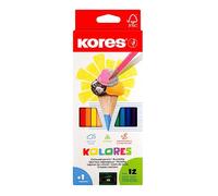 Kores - Kolores, 12 Triangular Shape Colouring Pencils - Soft Lead, FSC Wood - Set of 12 Assorted Coloured Pencils in Carton Case with Sharpener