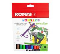 KORES - Korellos -12 Coloured Felt Pens - Washable, Conic Tip, Long-Lasting - School Supplies, Back to School Supplies, Colouring Felt Tip Pens - Set of 12 in Assorted Colours