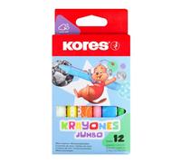 Kores Krayones Wax Crayons, Jumbo Size, Triangular, Box of 12 Assorted Colours, black/blue/brown/green/orange/red/violet/white/yellow, 33141
