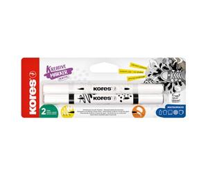 Kores Kreative Acrylic Paint Markers Black and White Set - Dual Tip Brush and Cone Nib for Paper, Wood, Glass, Canvas, Rock, Fabric and Ceramics - Opaque, Permanent Ink, No Shaking - 2 Pens