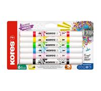 Kores - Kreative Marker Acrylic Duo Tip Set 6 colours - Brush and Cone Tips for Paper, Wood, Glass, Rock, Fabric, Canvas, Ceramics - DIY Crafts, No Shaking - 6 Pieces