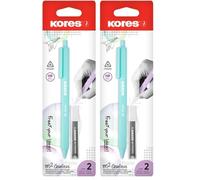 Kores - M2 Grafitos - Mechanical Pencil with Rubber in Assorted Colours - Rubber End, Soft, HB Lead - Mechanical Pencil, HB Pencils, School Pencils- Single Pack with 12 Refill Leads (Pack of 2)