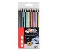 Kores - Kolores Style Metallic: 12 Black Wood Coloured Pencils for Kids, Beginners and Adults, Metallic Shades for Dark, Craft & White Paper, Set of 12 Assorted Metallic Colours, Metallic, Set of 12