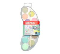Kores - Mini Pastel Watercolour Paint Set - Akuarellos Mixing Palette and Paint Brush - Washable and Non-Toxic, School and Art Supplies - Watercolour Paints - Set of 12 Colours, Pack of 1