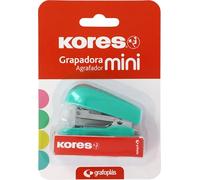 Kores - Mini Stapler Mint Green + 1000 Staples 24/6, Compatible with 26/6, Compact Size 6x4.5x3cm, Capacity 12 Sheets Paper 80g, Ideal as Office Supplies, Perfect for School Pencil Case