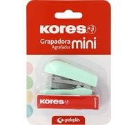 Kores - Mini Stapler Mint Soft + 1000 Staples 24/6, Compatible with 26/6, Capacity 12 Sheets Paper 80g, 6x4.5x3cm, Stapled Distance 17mm, Ideal as Office Supplies, Perfect for School Pencil Case