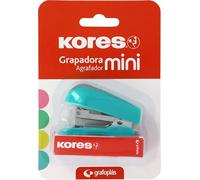 Kores - Mini Stapler Turquoise + 1000 Staples 24/6, Compatible with 26/6, Capacity 12 Sheets Paper 80g, 6x4.5x3cm, Stapled Distance 17mm, Ideal as Office Supplies, Perfect for School Pencil Case