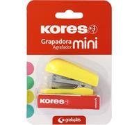 Kores - Mini Stapler Yellow + 1000 Staples 24/6, Compatible with 26/6, Capacity 12 Sheets Paper 80g, 6x4.5x3cm, Stapled Distance 17mm, Ideal as Office Supplies, Perfect for School Pencil Case