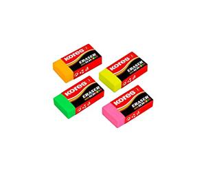 Kores - Neon Coloured PVC Rubber Erasers - KE-30 Pocket Size Block Shape Erasers with Paper Sleeve - 40 x 21 x 10mm - School Supplies, Back to School, Cute Stationary, Office Supplies - Pack of 30