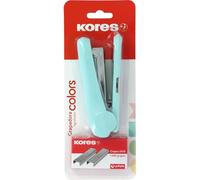 Kores - Office Stapler Model Colors + 1,000 Staples 24/6, Soft Blue, Size 12.5 x 5.5 x 3 cm, Capacity 20 Sheets of 80 g Paper, Compatible with 26/6 Staples, School and Professional Supplies