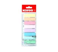 Kores - Pastel Sticky Labels on Ruler - Film Index Tabs, Self-Adhesive Page Markers and Book Tabs - Back to School and Office Supplies - 12 x 45 mm - Set of 8 Assorted Colours x 25 Sheets