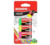 Kores PVC Neon Erasers with Paper Sleeve - 40 x 21 x 10 mm - School Supplies, Office Supplies - Pack of 3 in Assorted Colours