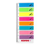 Kores - Sticky Labels on Ruler with "Sign Here" Icon - Film Index Tabs, Self-Adhesive Page Markers and Book Tabs - School and Office Supplies - 12 x 45 mm - Set of 8 Assorted Colours x 25 Sheets