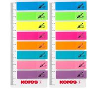 Kores - Sticky Labels on Ruler with Sign Here Icon - Film Index Tabs, Self-Adhesive Page Markers and Book Tabs - School and Office Supplies - 12 x 45 mm - Set of 8 Assorted Colours x 25 Sheets