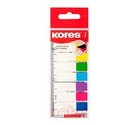 Kores - Transparent Sticky Labels on Ruler - Film Index Tabs, Self-Adhesive Page Markers and Book Tabs - Back to School and Office Supplies - 12 x 45 mm, Set of 8 Assorted Colours x 15 Sheets Each