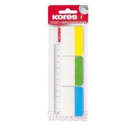 Kores - Transparent Sticky Labels on Ruler - Film Index Tabs, Self-Adhesive Page Markers and Book Tabs - School and Office Supplies - 37 x 50 mm, Set of 3 Assorted Colours x 10 Sheets Each