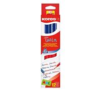 Kores - Twin: Double-Sided Red and Blue Pencils for Children and Students, Soft Lead and Triangular Ergonomic Shape, School Supplies for Writing and Correcting, Pack of 12