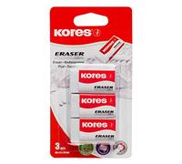 Kores - White PVC Rubber Erasers - KE-30 Pocket Size Block Shape Erasers with Paper Sleeve - 40 x 21 x 10mm - School Supplies, Back to School, Cute Stationary, Office Supplies - Pack of 3