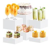 Koretech 6Pcs Buffet Risers, Food Risers for Buffet, Acrylic Display Boxes, Cube Display Cases, Square Base (White)