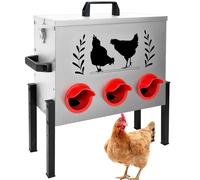 Koretech Chicken Feeders, 30 lb Capacity 6 Port Automatic Chicken Feeder, Metal Chick Feeder with Locking Lid and Legs, Chicken Feeder for Chickens, Ducks, Geese，Silver