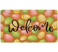 KorhLeoh Easter-Welcome-Doormat Outdoor-Entrance Colorful Egges-Front-Door-Mat Funny Easter Synthetic Coir Rugs 17 X 29 Inc