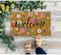 KorhLeoh Floral Welcome Mats Flower Coir Door Mat Colorful Spring Door Mat Indoor Entrance Cute Decorative Outdoor Doormats Non Slip Outside Door Mats for Front Door Rugs 17 * 30"